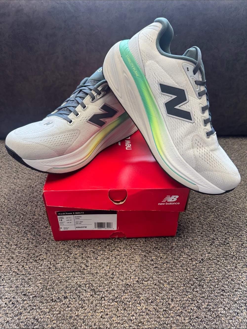 Men’s New Balance 860v15 Light Gray Running Shoes with Pastel Rainbow Midsole